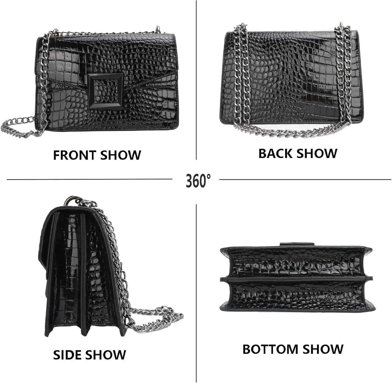 Satchel Crossbody Bag for Women - Crocodile Print Shoulder Purse Luxury PU Leather Handbags With Chain Straps
