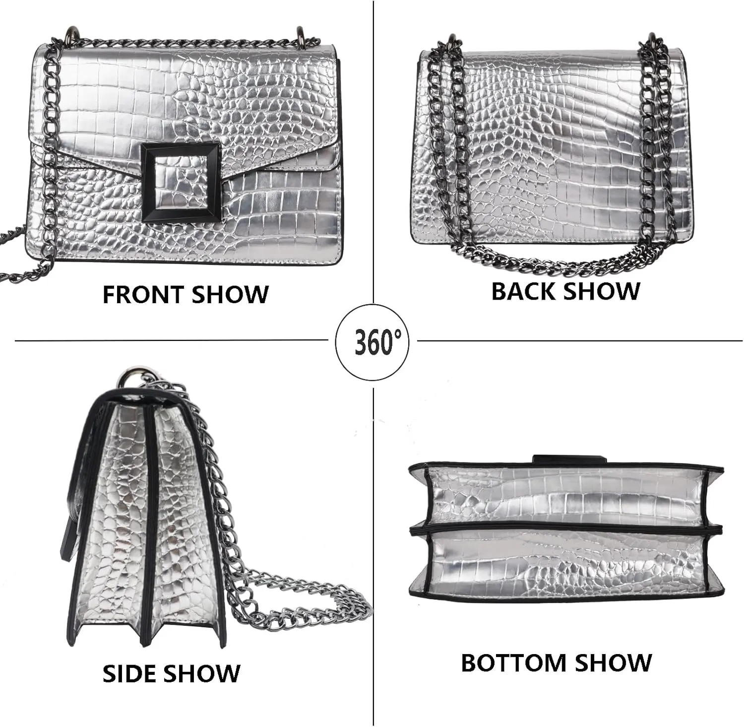 Satchel Crossbody Bag for Women - Crocodile Print Shoulder Purse Luxury PU Leather Handbags With Chain Straps