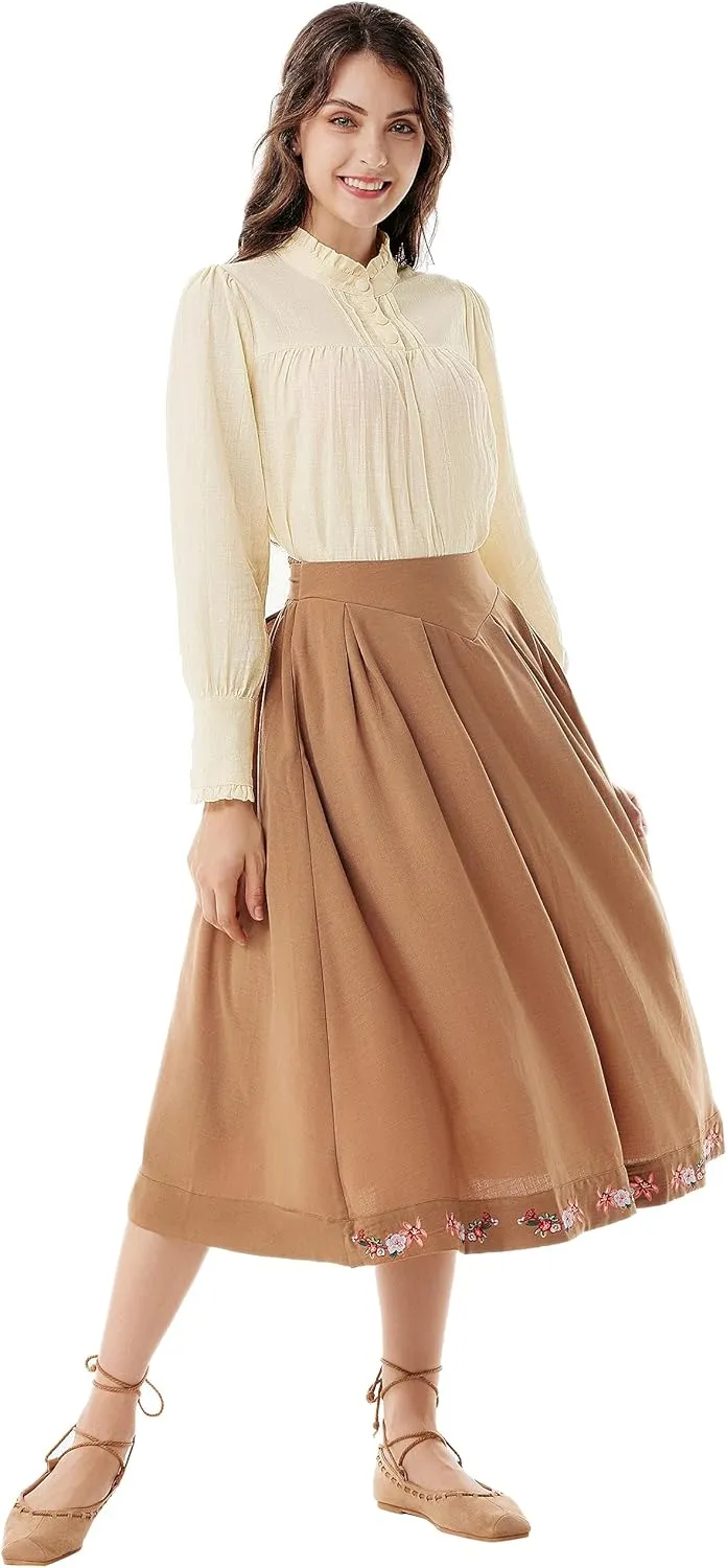 Scarlet Darkness Victorian Blouse for Women Cotton Long Sleeve Renaissance Shirt