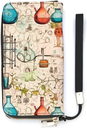 Science Chemical Knowledge Long Wallet PU Leather Bifold Wallet Credit Card Holder Purse with Hand Strap for Men Women