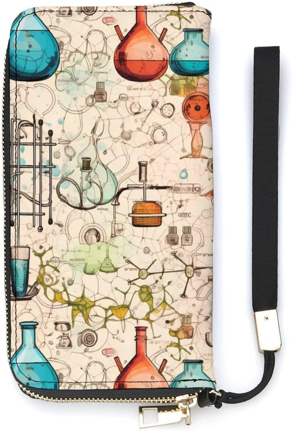 Science Chemical Knowledge Long Wallet PU Leather Bifold Wallet Credit Card Holder Purse with Hand Strap for Men Women