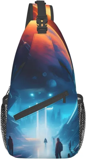Science Fiction Future Crossbody Bag, Men'S And Women'S Chest Crossbody Bag, Zipper Closure, Strap Length Adjustable