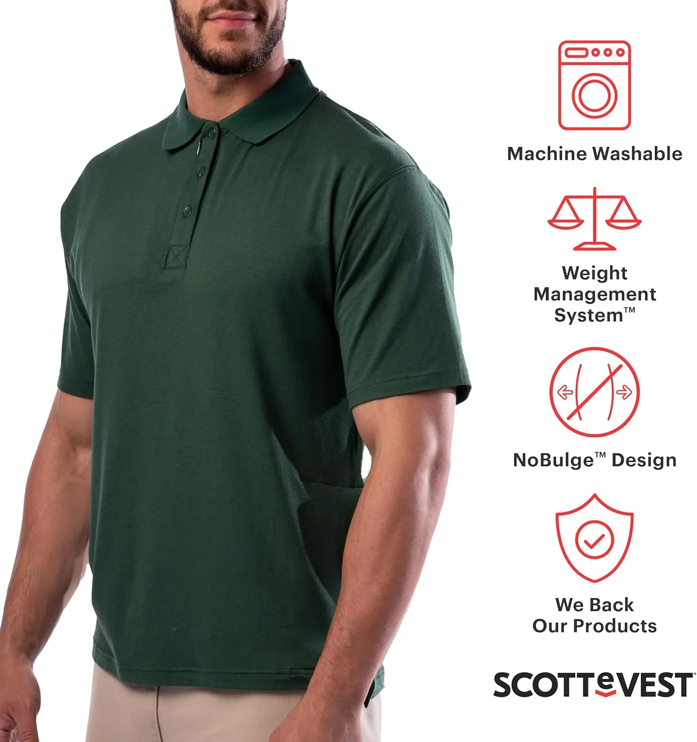 SCOTTeVEST Polo Shirt for Men - 3 Hidden Pockets - Breathable Moisture Wicking T-Shirt for Travel & More