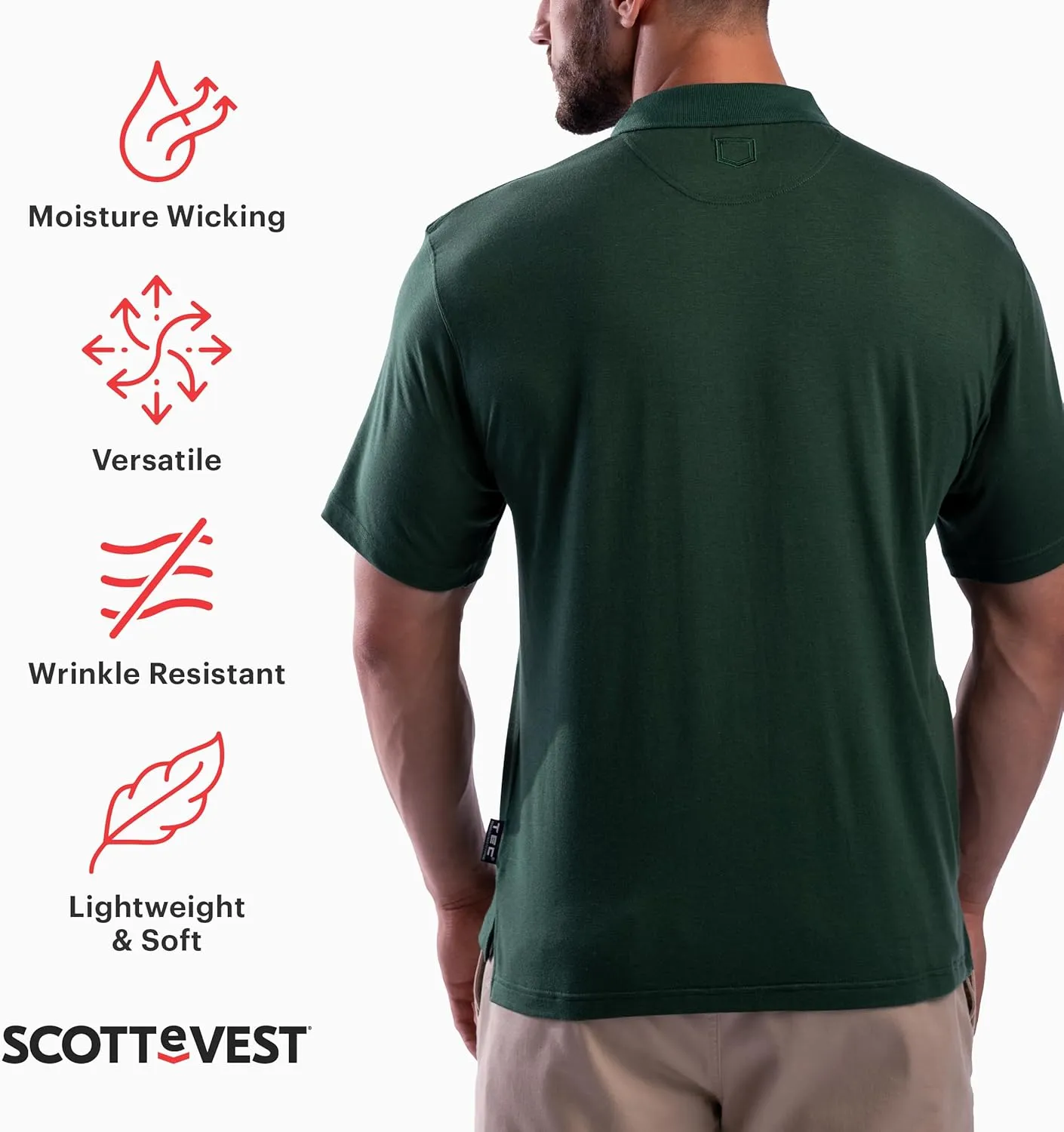 SCOTTeVEST Polo Shirt for Men - 3 Hidden Pockets - Breathable Moisture Wicking T-Shirt for Travel & More