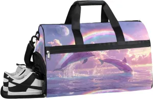 Sea Dolphins Decor Gym Bag for Women Duffle with Shoes Compartment Men Weekender Duffel Bags for Travel Sports Swimming Overnight Dance