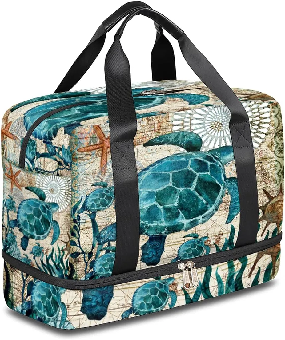 Sea Turtle Travel Duffel Bag, Ocean Turtle Weekender Overnight Bag Large Carry On Bag, Waterproof Sports Gym Bag Tote Workout Duffel Bag for Men Women