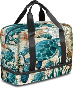 Sea Turtle Travel Duffel Bag, Ocean Turtle Weekender Overnight Bag Large Carry On Bag, Waterproof Sports Gym Bag Tote Workout Duffel Bag for Men Women