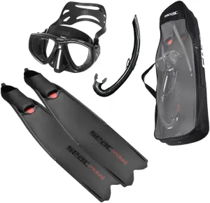 SEAC Tris Motus Set - Motus Camo Long Freediving Soft Powerful Fins, One Mask and Jet Snorkel