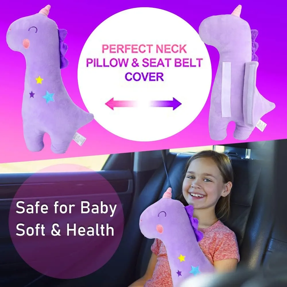 Seat Belt Cover Pillow for Kids, Car Seatbelt Cushion Shoulder Neck Support Protector Pad, Soft Stuffed Plush Travel Vehicle Safety Belts Strap Pillow for Boys and Girls Headrest (Unicorn)