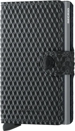 SECRID Mini Wallet Genuine Cubic Leather RFID Safe Card Case for max 12 cards (Black - Titanium)