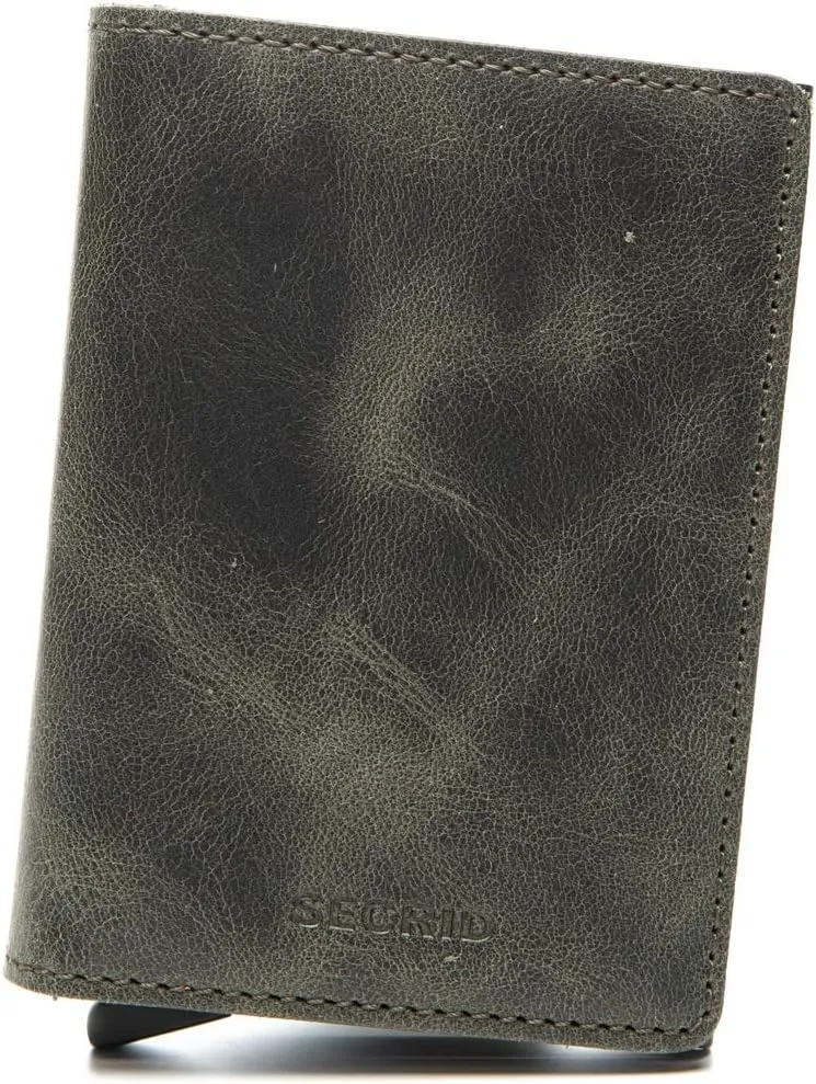 SECRID - Slim Wallet Genuine Vintage Leather RFID Safe Card Case for max 12 Cards (Olive-Black)