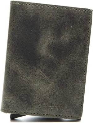 SECRID - Slim Wallet Genuine Vintage Leather RFID Safe Card Case for max 12 Cards (Olive-Black)