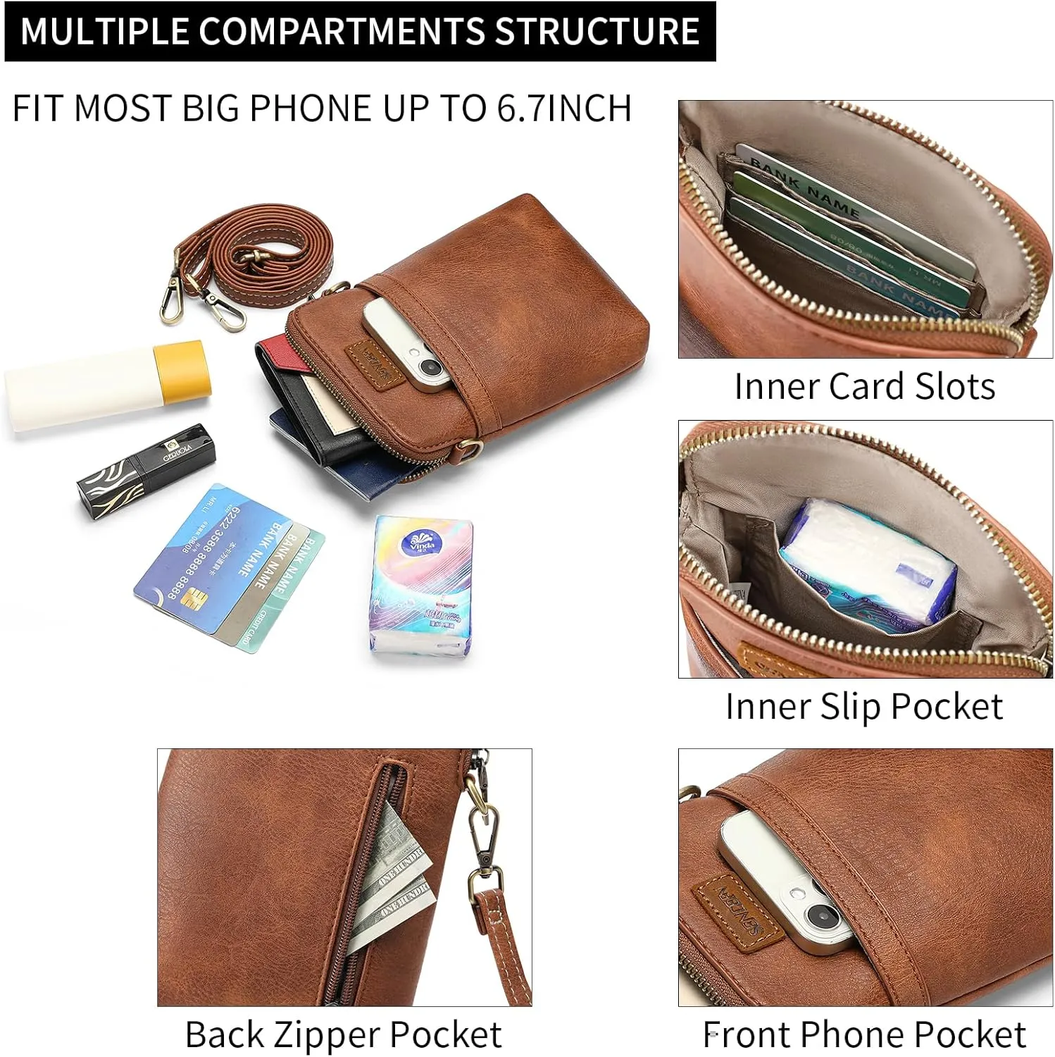 SENDEFN Cell Phone Purses for Women Small Crossbody Bag Shoulder Handbag with Adjustable Strap