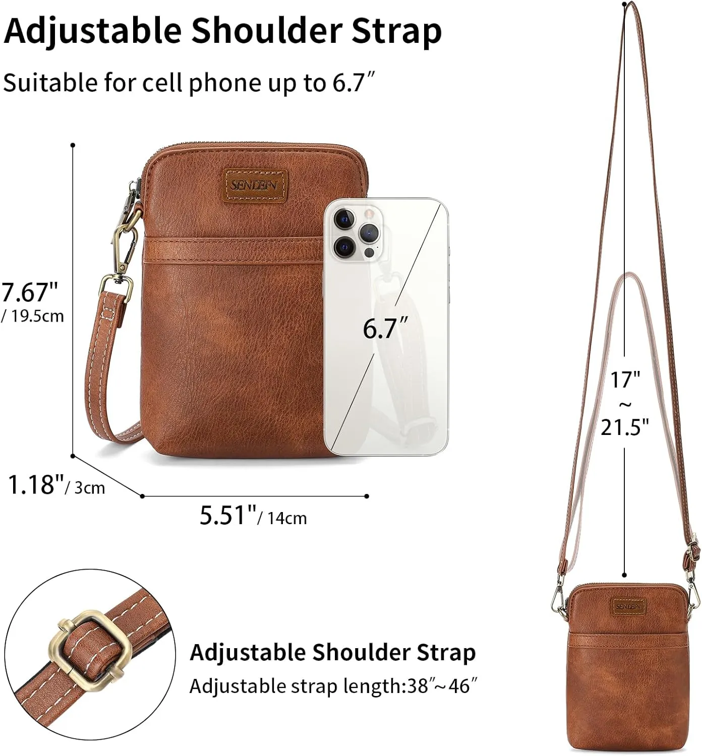 SENDEFN Cell Phone Purses for Women Small Crossbody Bag Shoulder Handbag with Adjustable Strap