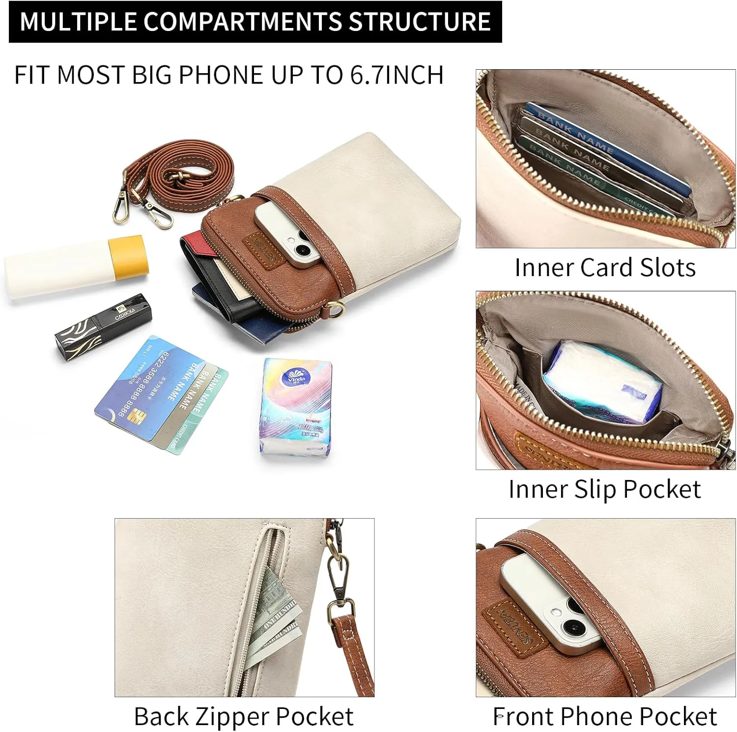 SENDEFN Cell Phone Purses for Women Small Crossbody Bag Shoulder Handbag with Adjustable Strap