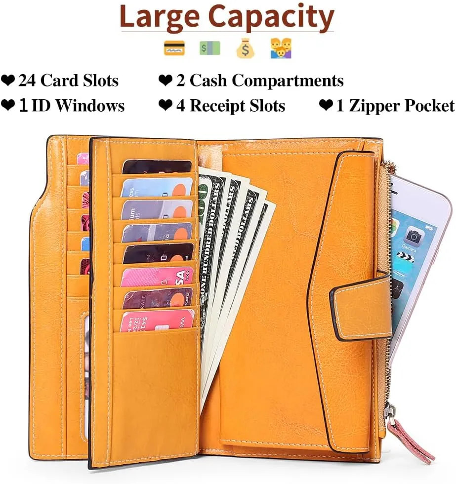 SENDEFN Women Leather Wallets RFID Blocking Clutch Card Holder Ladies Purse with Zipper Pocket