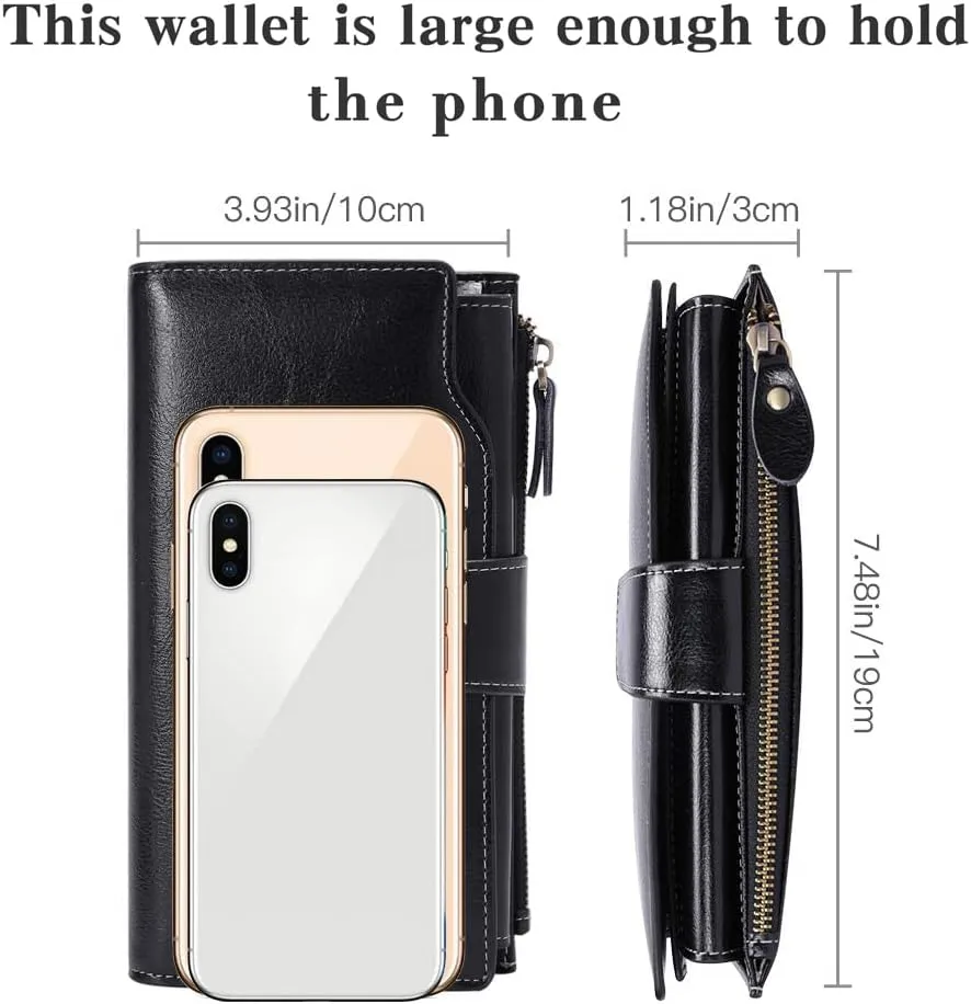 SENDEFN Women Leather Wallets RFID Blocking Clutch Card Holder Ladies Purse with Zipper Pocket