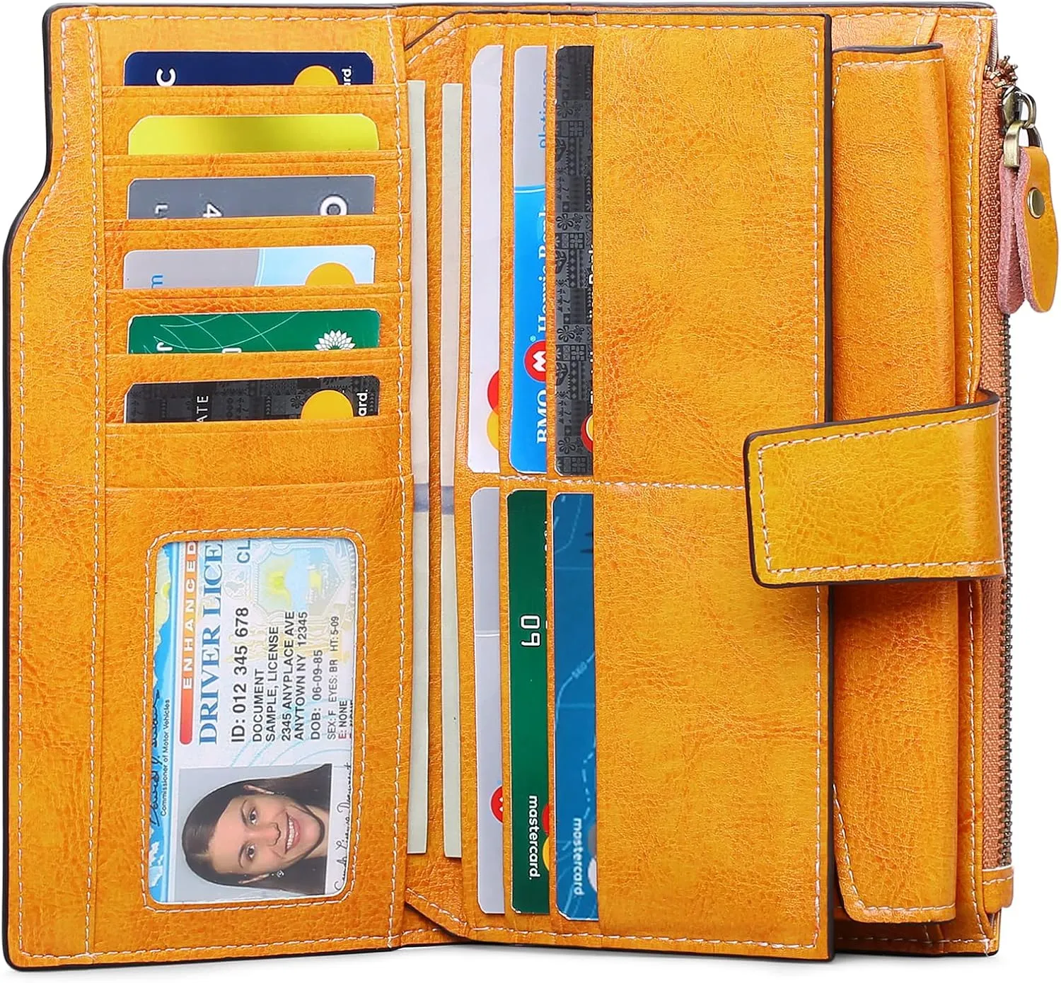 SENDEFN Women Leather Wallets RFID Blocking Clutch Card Holder Ladies Purse with Zipper Pocket