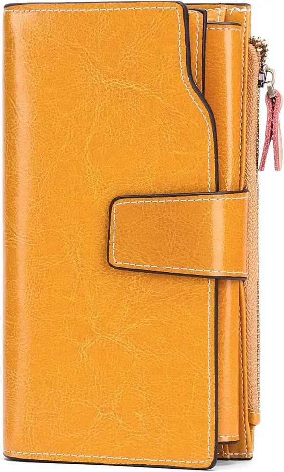 SENDEFN Women Leather Wallets RFID Blocking Clutch Card Holder Ladies Purse with Zipper Pocket