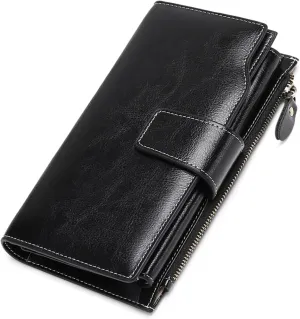 SENDEFN Women Leather Wallets RFID Blocking Clutch Card Holder Ladies Purse with Zipper Pocket