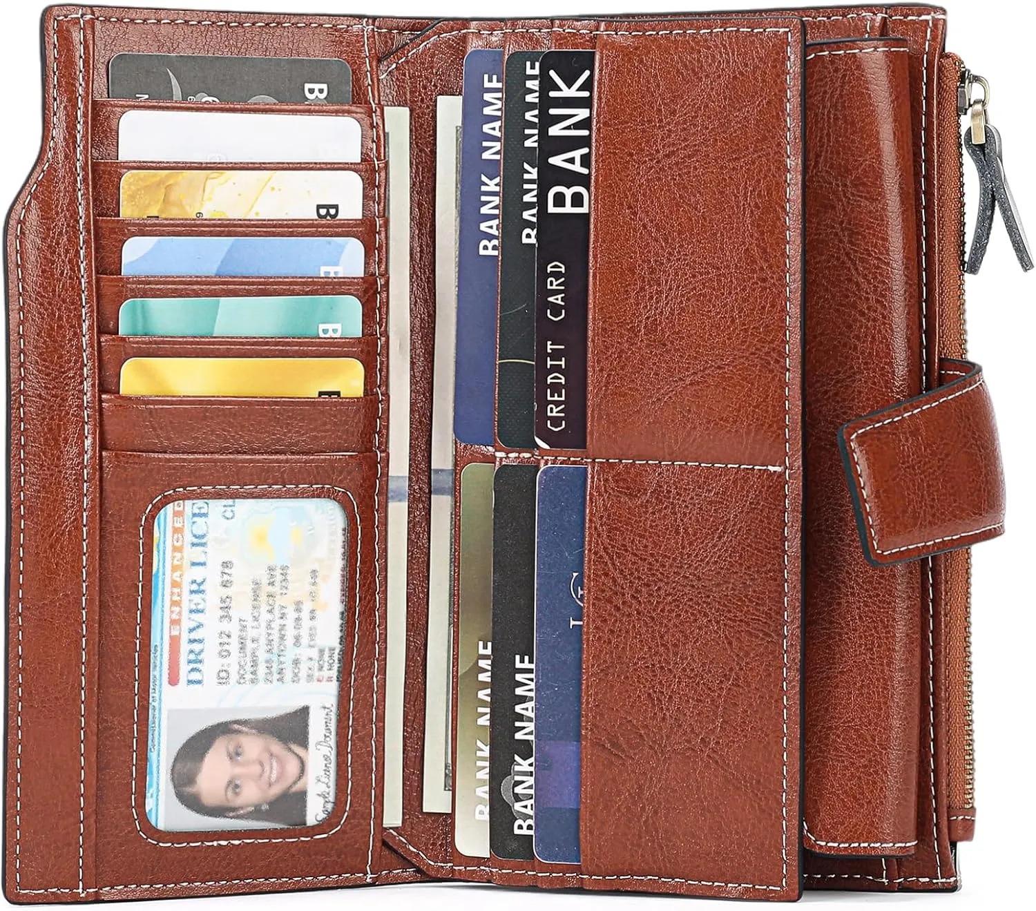 SENDEFN Women Leather Wallets RFID Blocking Clutch Card Holder Ladies Purse with Zipper Pocket