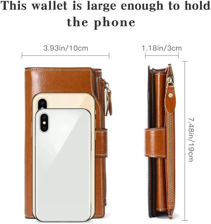 SENDEFN Women Leather Wallets RFID Blocking Clutch Card Holder Ladies Purse with Zipper Pocket