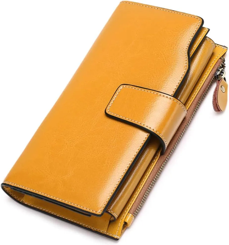 SENDEFN Women Leather Wallets RFID Blocking Clutch Card Holder Ladies Purse with Zipper Pocket