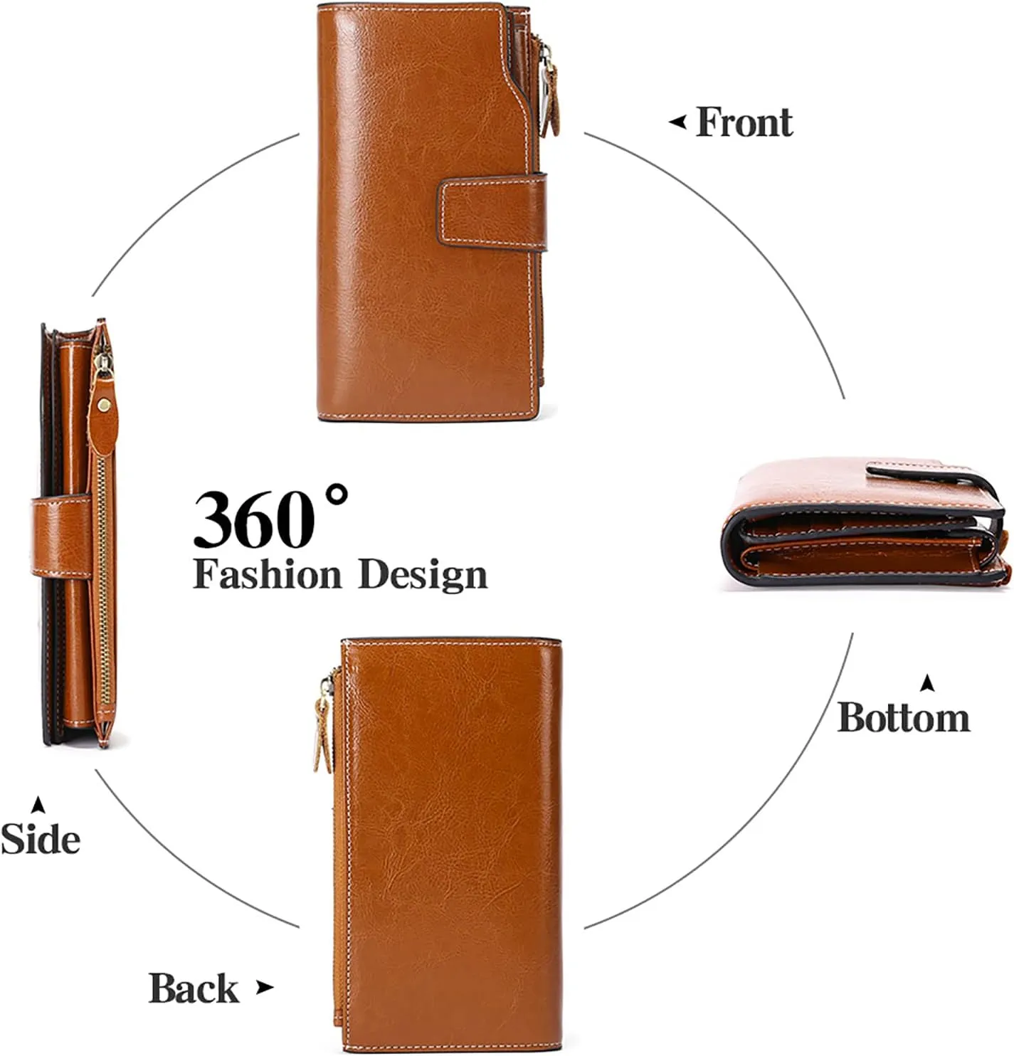 SENDEFN Women Leather Wallets RFID Blocking Clutch Card Holder Ladies Purse with Zipper Pocket