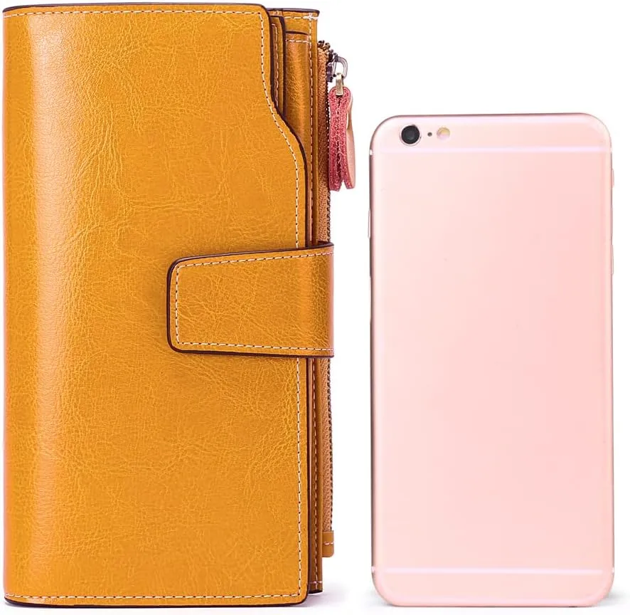 SENDEFN Women Leather Wallets RFID Blocking Clutch Card Holder Ladies Purse with Zipper Pocket