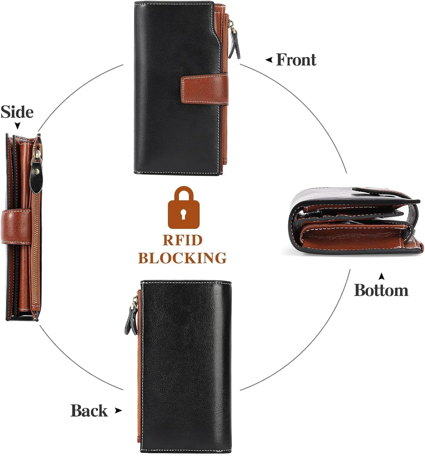 SENDEFN Women Leather Wallets RFID Blocking Clutch Card Holder Ladies Purse with Zipper Pocket
