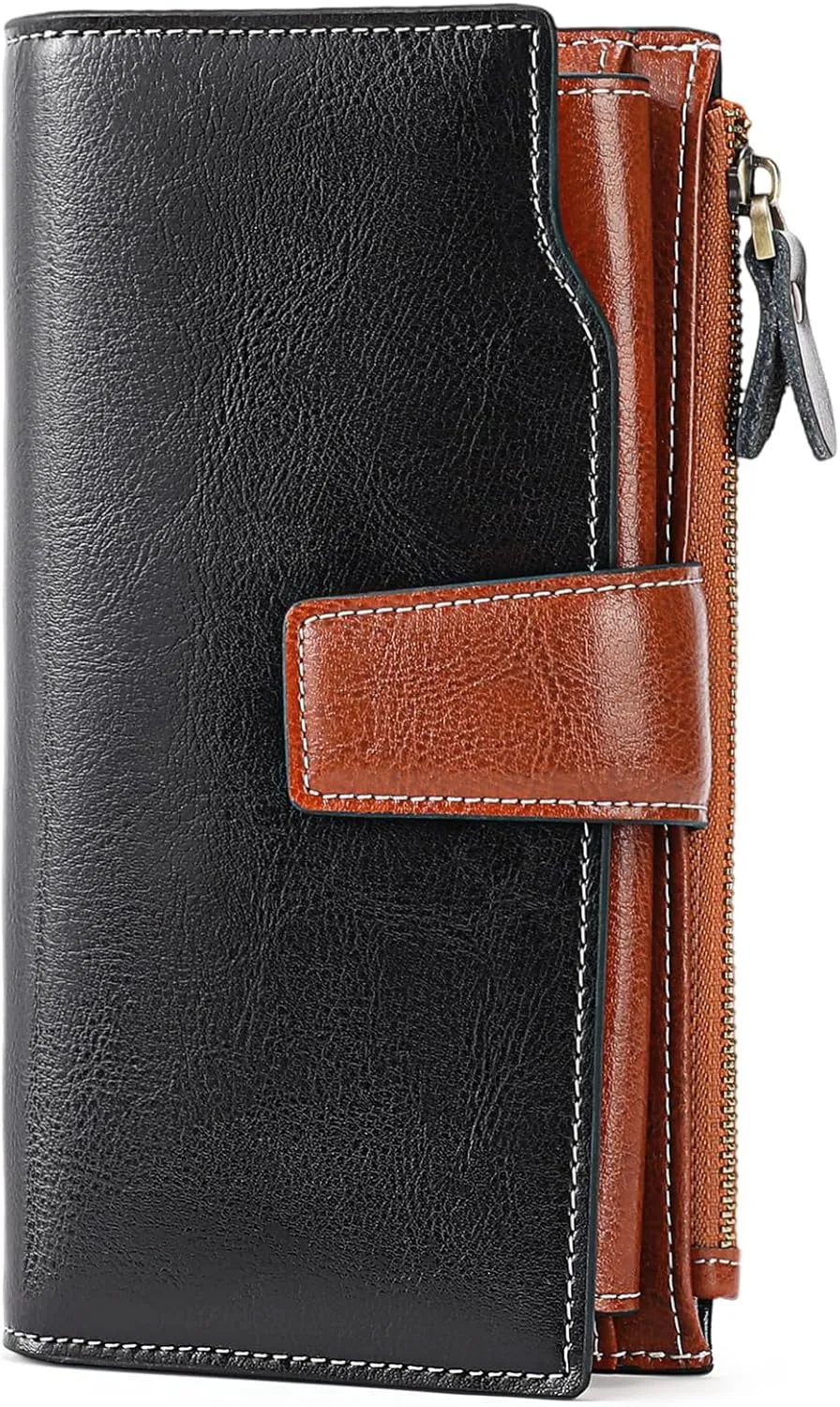 SENDEFN Women Leather Wallets RFID Blocking Clutch Card Holder Ladies Purse with Zipper Pocket