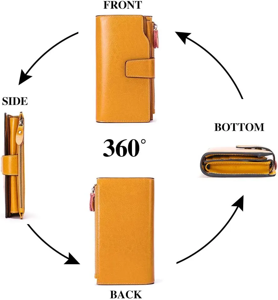 SENDEFN Women Leather Wallets RFID Blocking Clutch Card Holder Ladies Purse with Zipper Pocket
