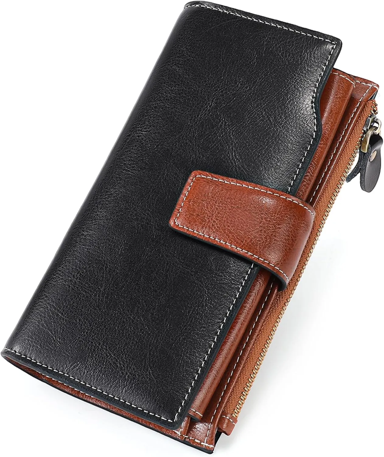 SENDEFN Women Leather Wallets RFID Blocking Clutch Card Holder Ladies Purse with Zipper Pocket