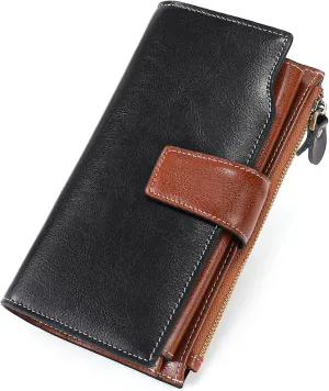 SENDEFN Women Leather Wallets RFID Blocking Clutch Card Holder Ladies Purse with Zipper Pocket
