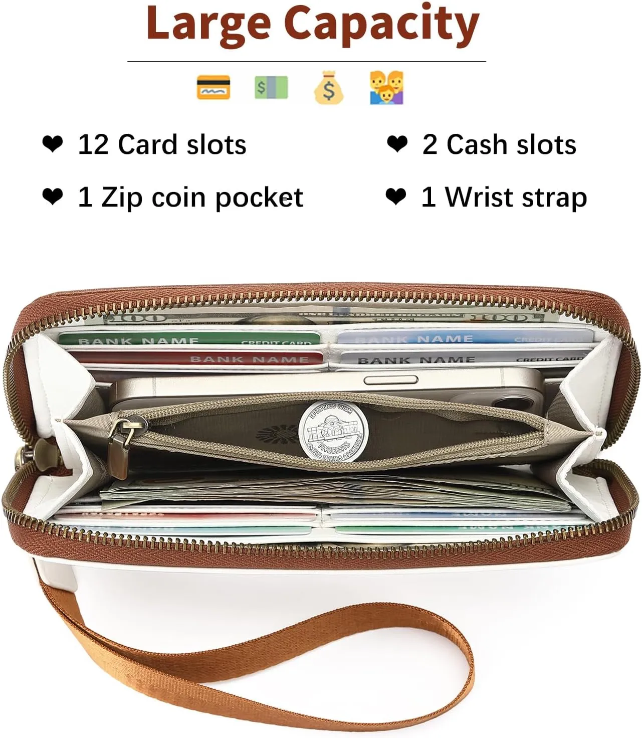 SENDEFN Womens Wallet Genuine Leather Wristlet Wallets for Women Clutch Credit Card Holder Zipper Around Long Purse
