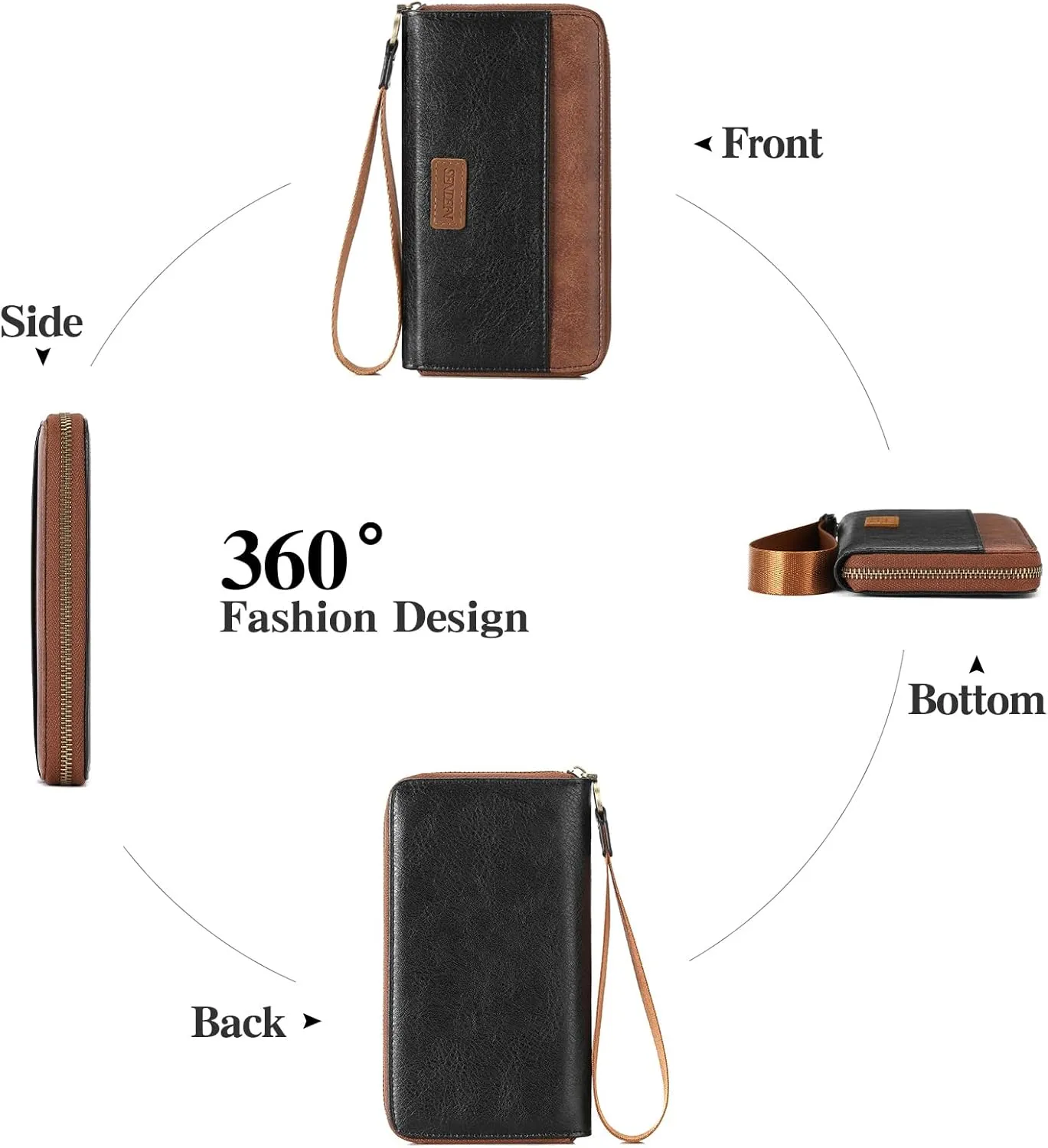 SENDEFN Womens Wallet Genuine Leather Wristlet Wallets for Women Clutch Credit Card Holder Zipper Around Long Purse