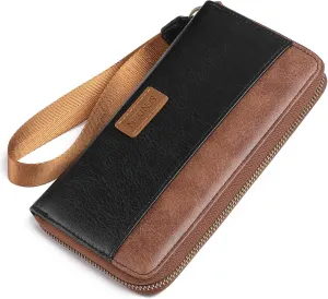 SENDEFN Womens Wallet Genuine Leather Wristlet Wallets for Women Clutch Credit Card Holder Zipper Around Long Purse
