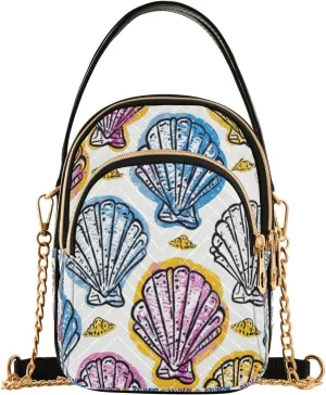 senya Painting Seashells Crossbody Handbags for Women Casual Leather Shoulder Phone Purse