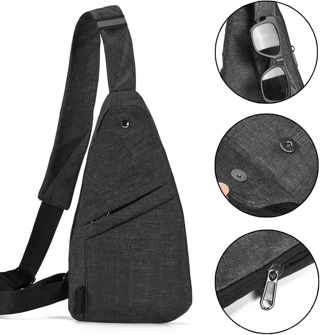 Seoky Rop Slim Sling Bag Small Ultra Thin Water Resistance Crossbody Chest Shoulder Backpack Personal Pocket Bag Dark Grey