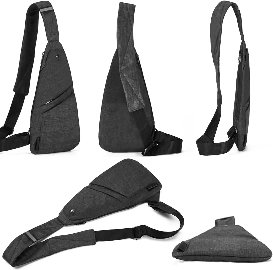 Seoky Rop Slim Sling Bag Small Ultra Thin Water Resistance Crossbody Chest Shoulder Backpack Personal Pocket Bag Dark Grey