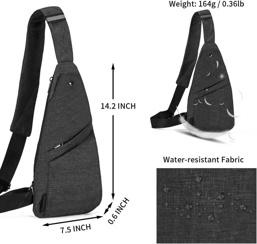 Seoky Rop Slim Sling Bag Small Ultra Thin Water Resistance Crossbody Chest Shoulder Backpack Personal Pocket Bag Dark Grey