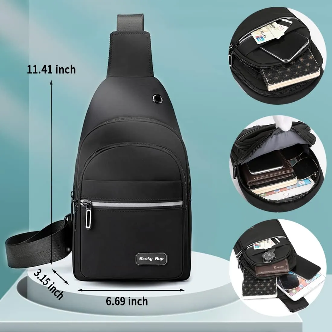 Seoky Rop Sling Bag Crossbody Backpack for Men Women Small Chest Shoulder Bag for Travel Hiking Daypack Blue