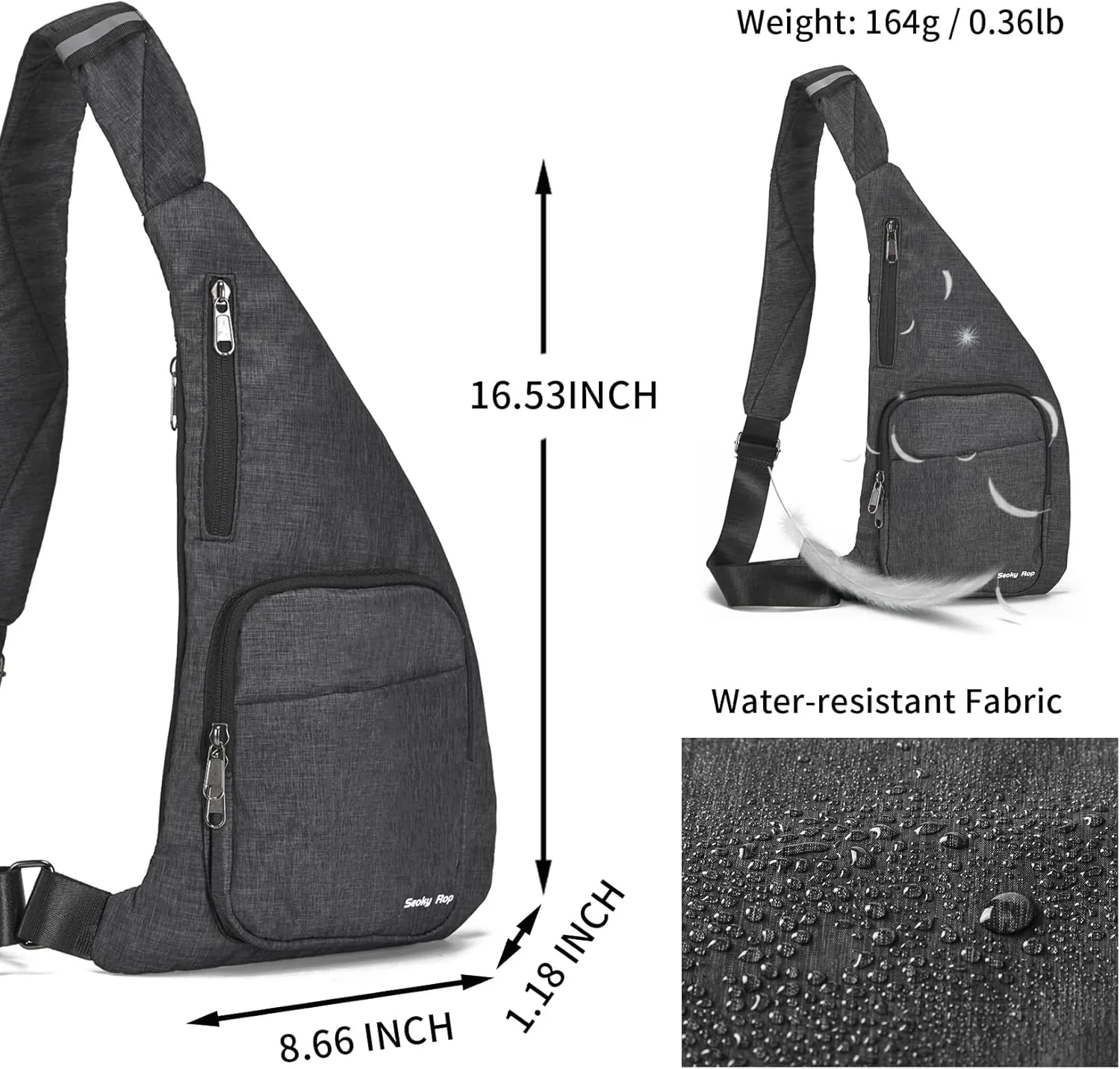 Seoky Rop Waterproof Sling Bag Crossbody Bag for Men Women Slim Hidden Anti-Thief Travel Personal Pocket Dark Grey