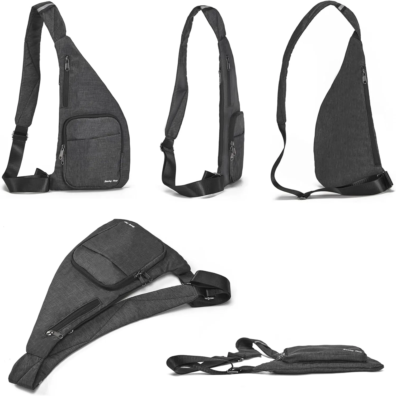 Seoky Rop Waterproof Sling Bag Crossbody Bag for Men Women Slim Hidden Anti-Thief Travel Personal Pocket Dark Grey