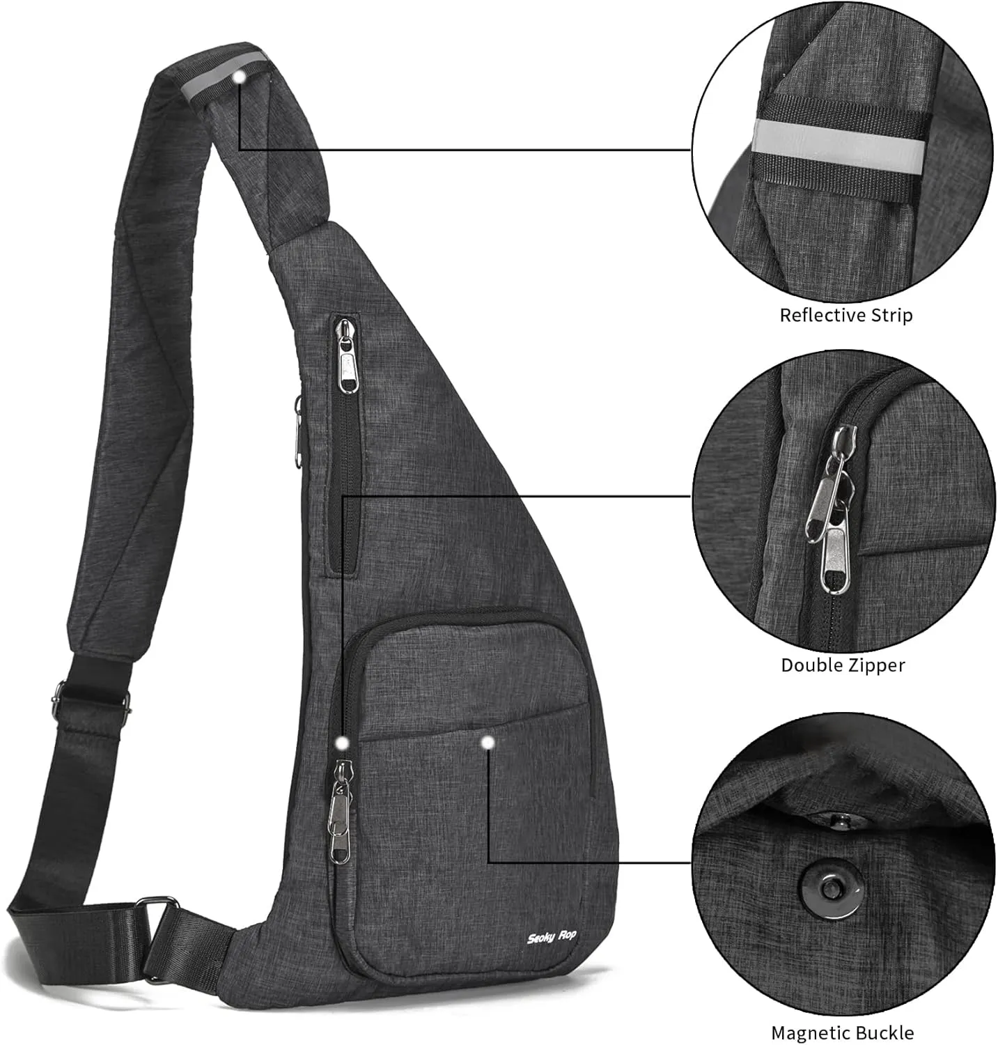 Seoky Rop Waterproof Sling Bag Crossbody Bag for Men Women Slim Hidden Anti-Thief Travel Personal Pocket Dark Grey