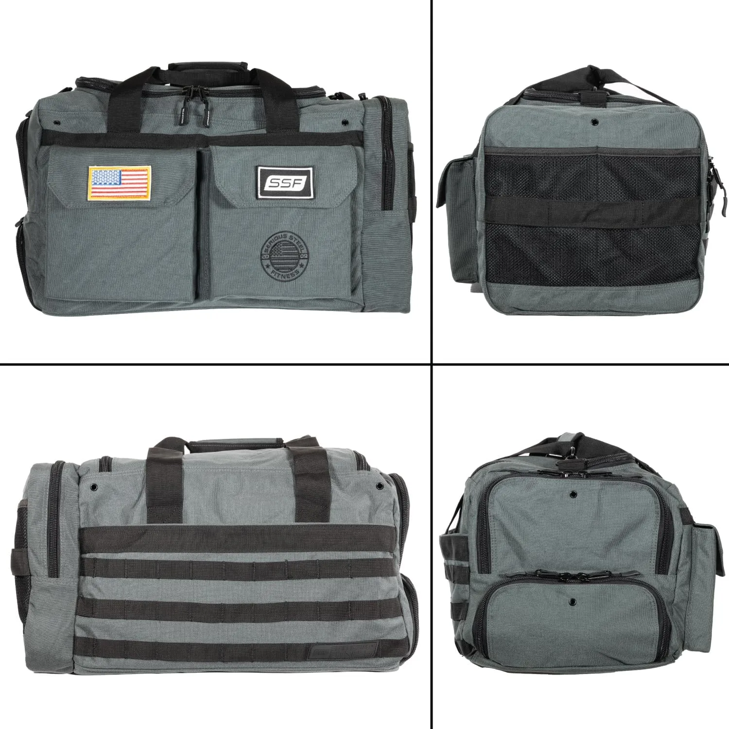 Serious Steel Fitness Gym Bag, 1000D Nylon Duffel Bag, Heavy Duty (Grey - Mid Bud 2.0)