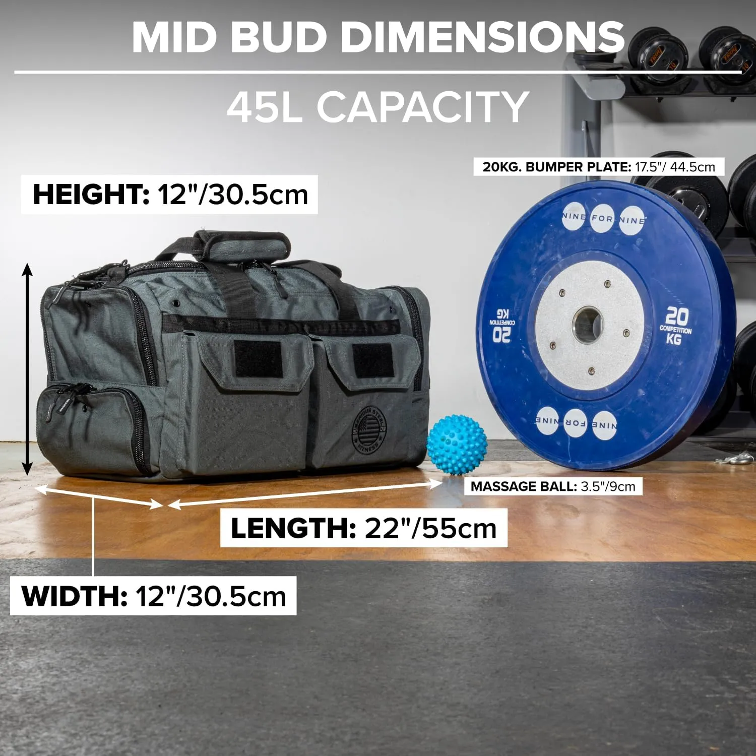 Serious Steel Fitness Gym Bag, 1000D Nylon Duffel Bag, Heavy Duty (Grey - Mid Bud 2.0)