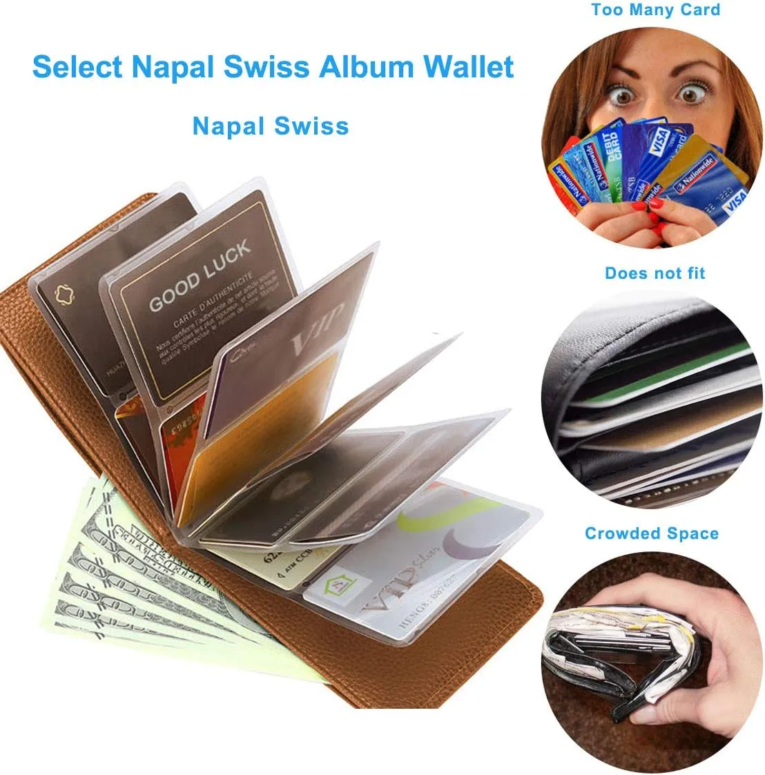 Set of 2 Top Leather RFID Credit Card Wallet Magic Slim Wallets for Men