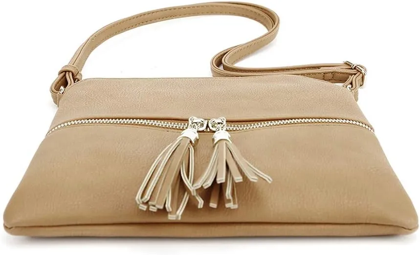 SG SUGU Lightweight Medium Crossbody Bag Shoulder Bag with Tassel and Zipper Pocket