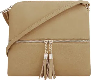 SG SUGU Lightweight Medium Crossbody Bag Shoulder Bag with Tassel and Zipper Pocket